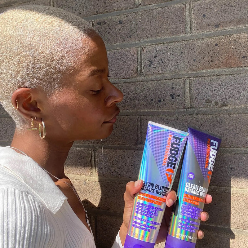 FUDGE PROFESSIONAL Clean Blonde Damage Rewind Purple Toning Shampoo and Conditioner Bundle (RRP $58)